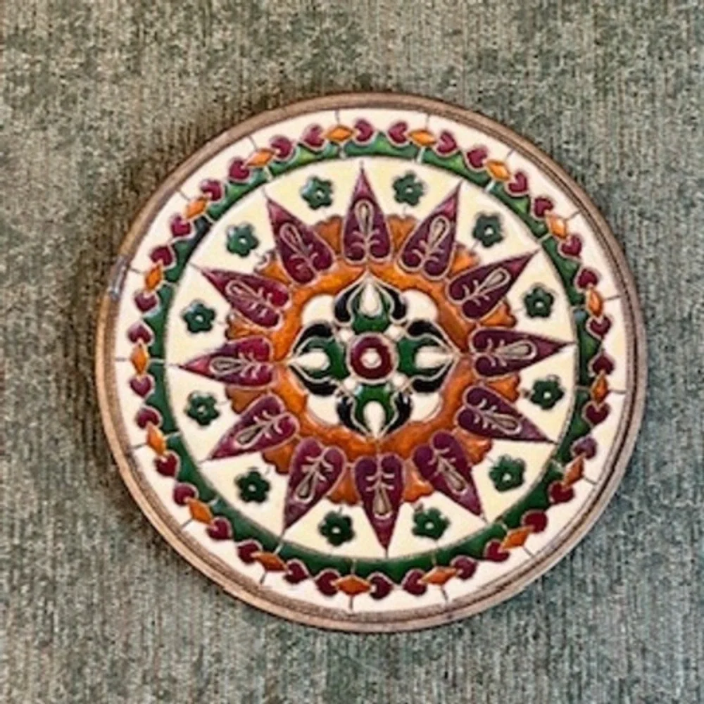 Set of 3‎ Vintage Enamel Metal Wall Plates Mandala Cloisonne Style Decor 4.75
